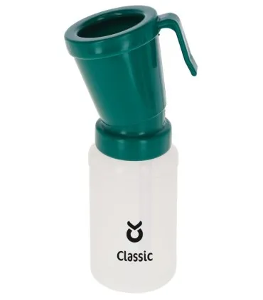 Przezroczysty powrotny kubek do dippingu o pojemności 300 ml z zieloną nakładką, marki kerbl, na białym tle.