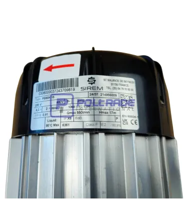 Tabliczka znamionowa pompy SIREM PB80K1B - dane techniczne