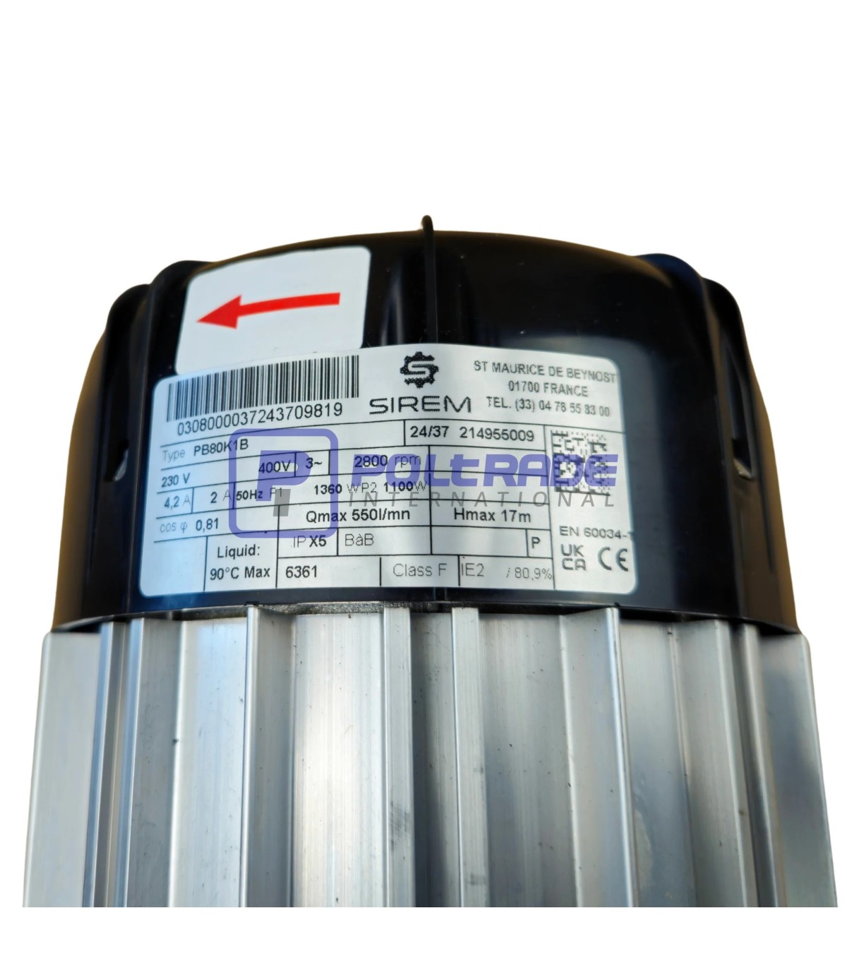 Tabliczka znamionowa pompy SIREM PB80K1B - dane techniczne