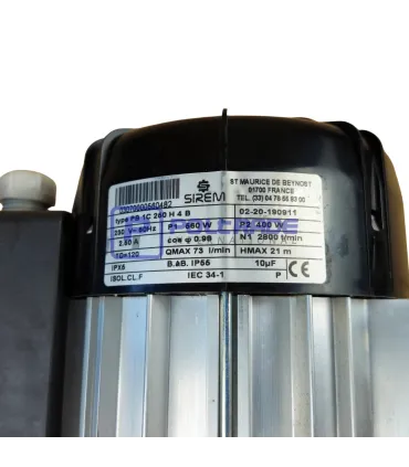 Tabliczka znamionowa pompy SIREM PB1C250H4B - specyfikacja elektryczna 230V