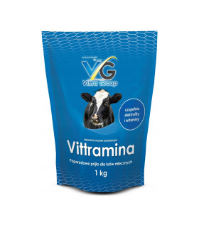 Opakowanie 1 kg mieszanki paszowej Vittramina, poporodowej suplementacji dla krów mlecznych.