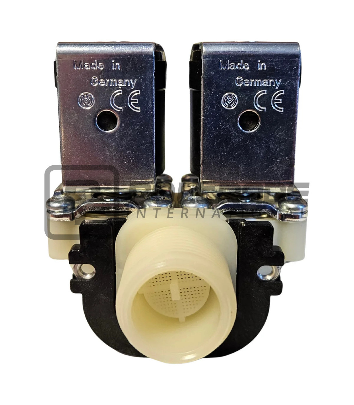 Podwójny prosty Elektrozawór Muller do wody 24V Ø13mm (68003) - widok na wlot G3/4