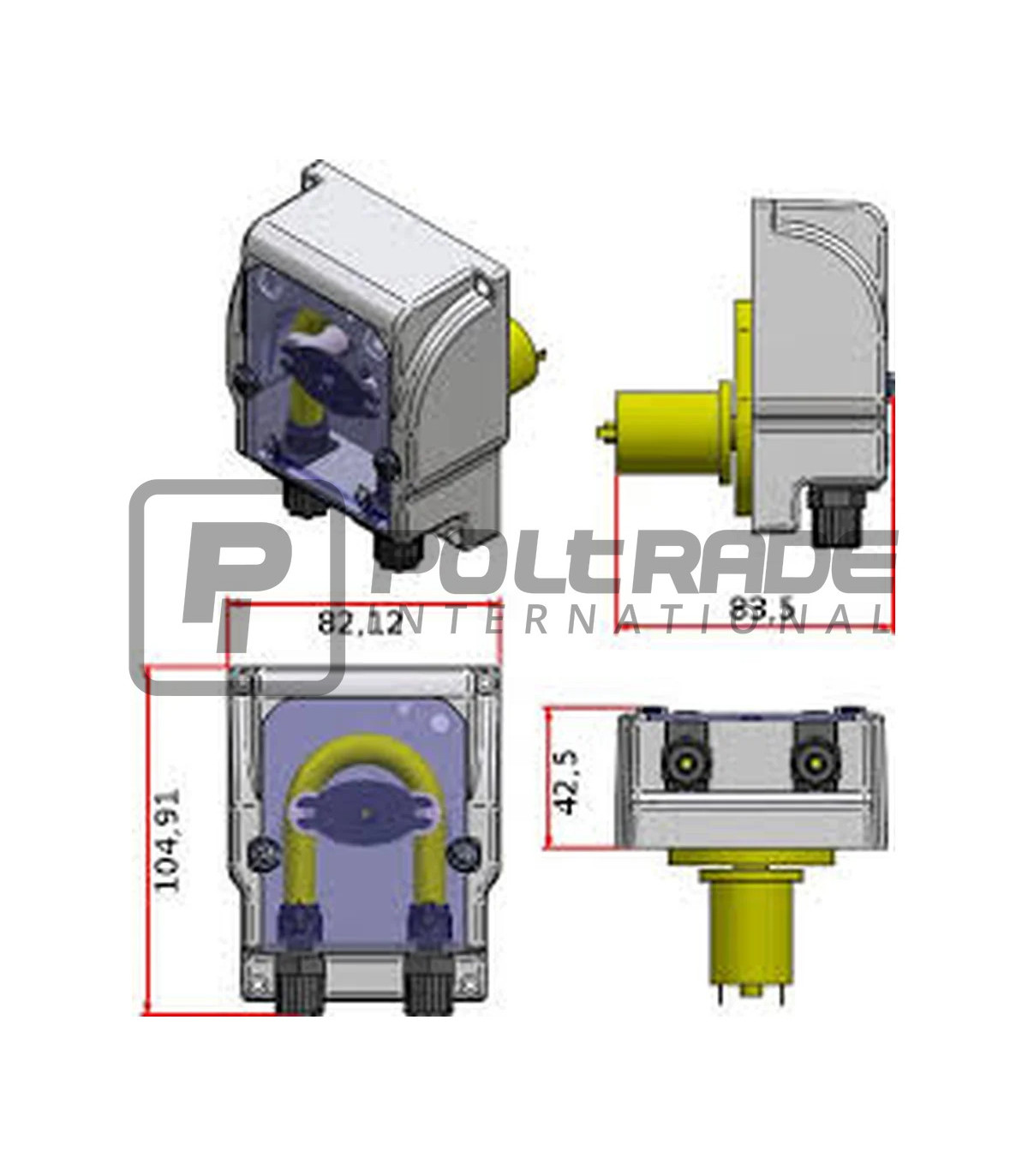 Pompa perystaltyczna 24V DC, 16 l/h – schematy i wymiary
