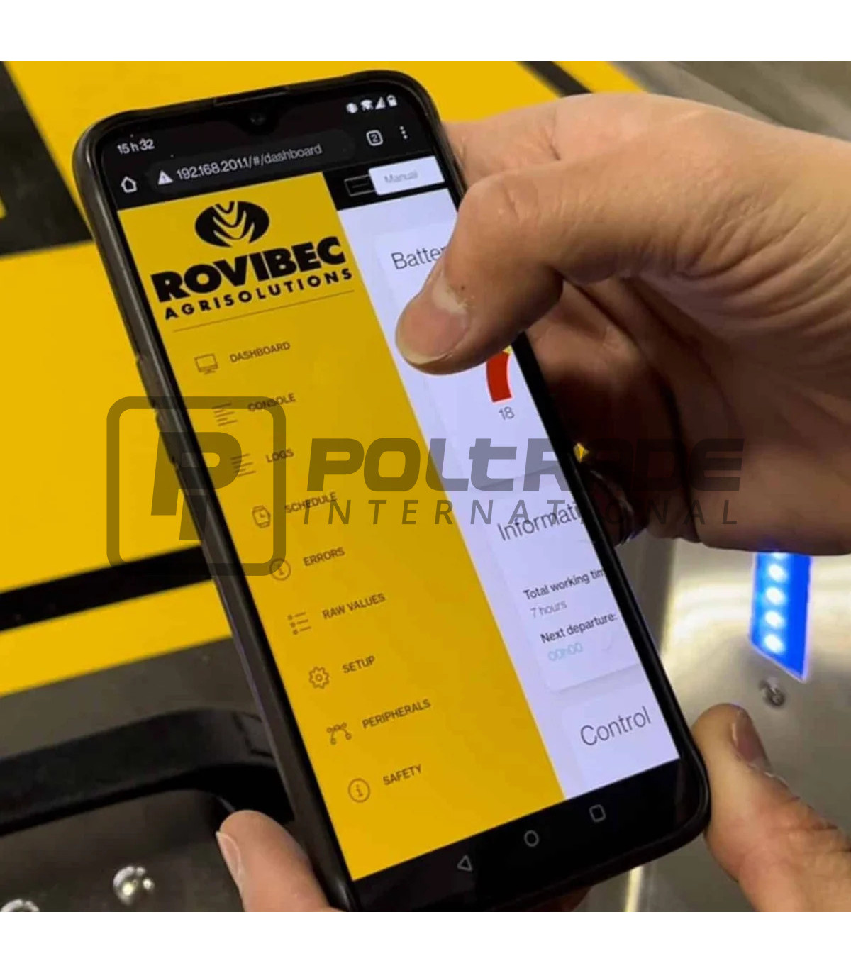 Aplikacja mobilna Rovibec Agrisolutions do zdalnego sterowania robotem paszowym przez Wi-Fi.