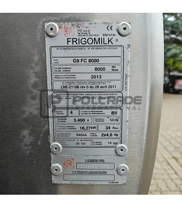 FRIGOMILK G9 FC 8000L - tabliczka znamionowa