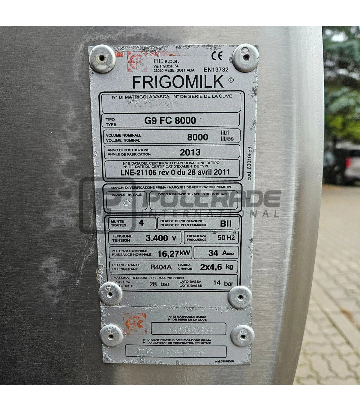 FRIGOMILK G9 FC 8000L - tabliczka znamionowa