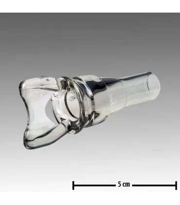 Przezroczysty wziernik kubka udojowego ze skrzydełkami marki GEA Westfalia, z miarą 5 cm.