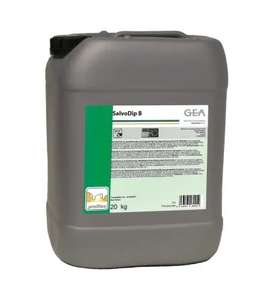 Kanister 20 kg płynu do dippingu SalvoDip B marki GEA, w szarym opakowaniu z zieloną etykietą.