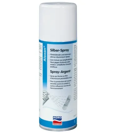 Spray ochronny Aloxan 200 ml w białej puszce, stosowany do ochrony skóry przed zabrudzeniami.