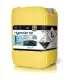Żółty kanister 25kg ze środkiem zasadowym do mycia instalacji udojowych, schładzalników i dojarek.