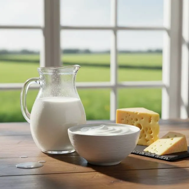 Mleko oraz wyroby z nabiału na stole
